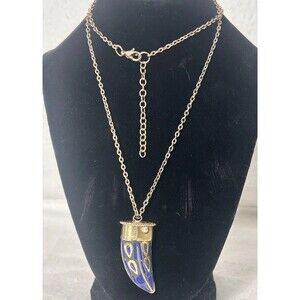 Antique Lapis Lazuli Tibetan Inlay Brass Nepal Horn Necklace Himalayan Long